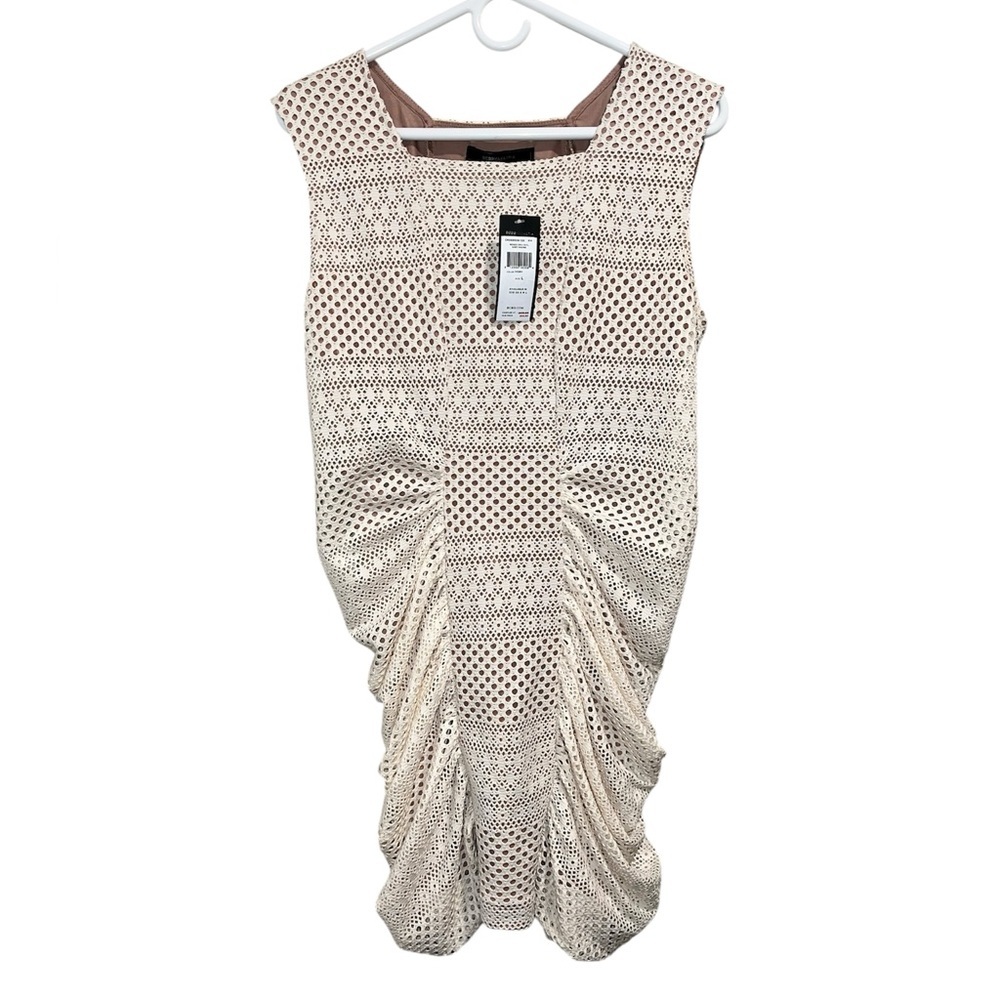NWT BCBGMAXAZRIA Renee Ivory Eyelet Mesh Ruched Bodycon Dress